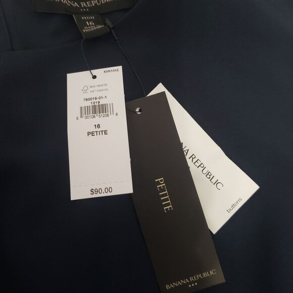 Banana Republic Dress Sculpted Blousant-Waist Mini Size 16 Petite Navy Blue New - Picture 11 of 16